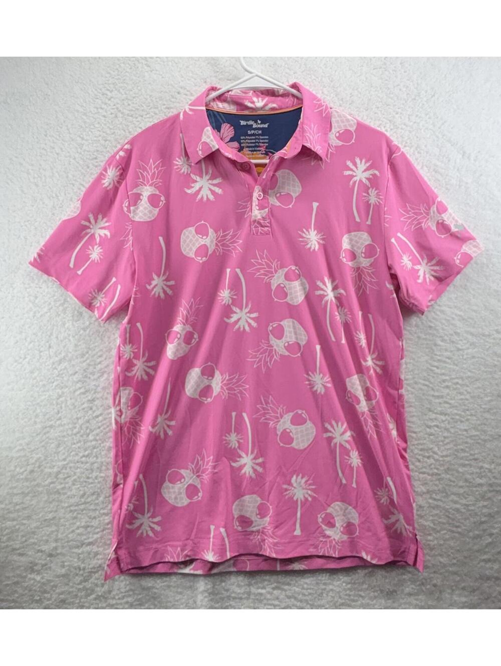 Birdie Bound Performance Golf Polo Shirt Pink Pineapple AOP Mens Small